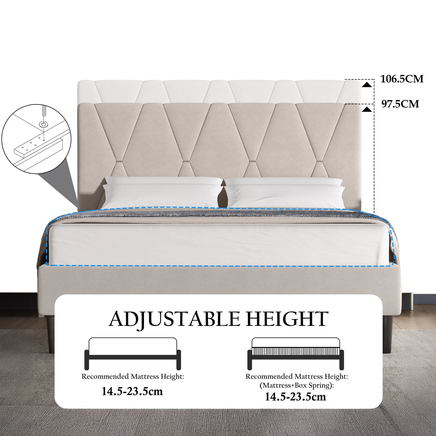 Velvet Upholstered Bed Frame Double & King Size with Headboard