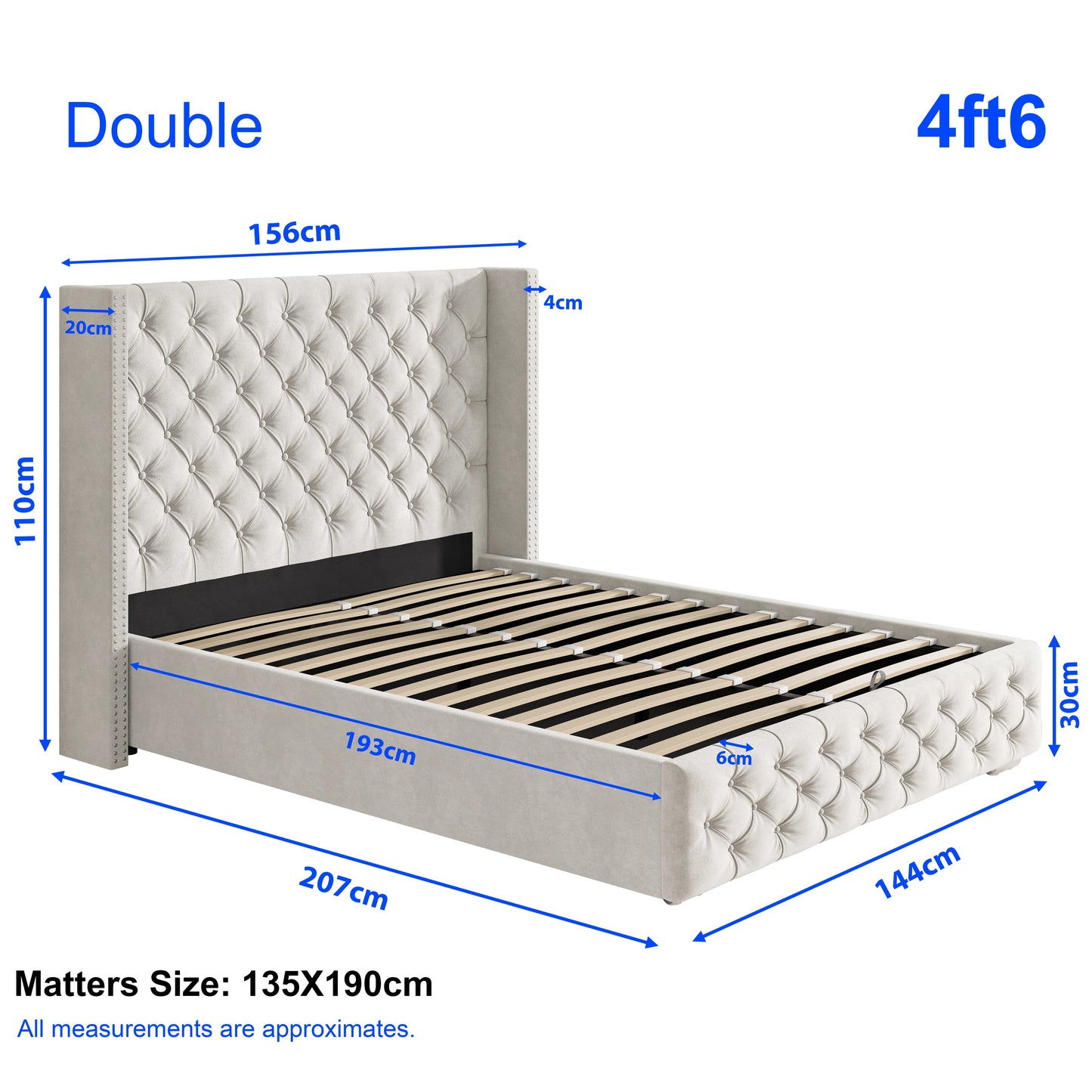Cross Pattern Velvet Ottoman Storage Bed - Winged Bed Frame