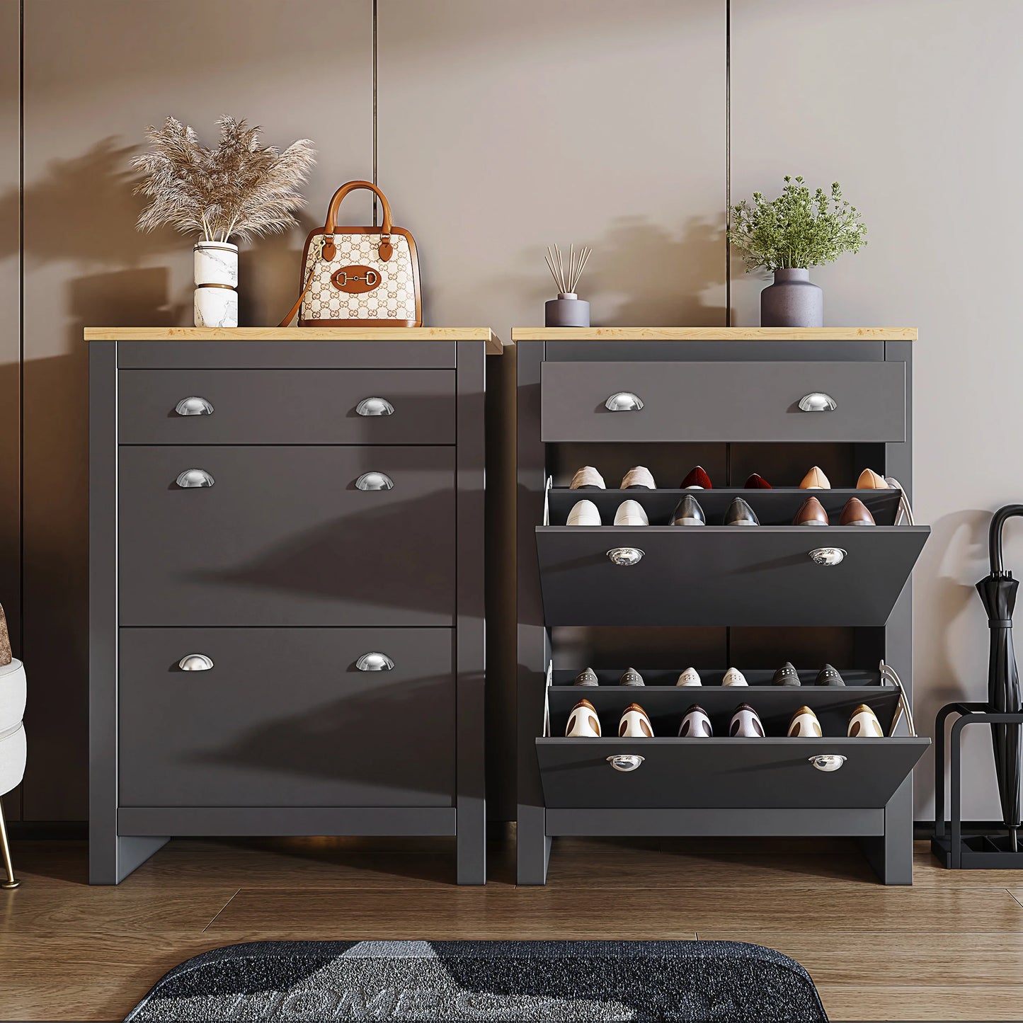 Shoe Cabinet With Drawer | 2 Door Slim Shoe Storage Unit