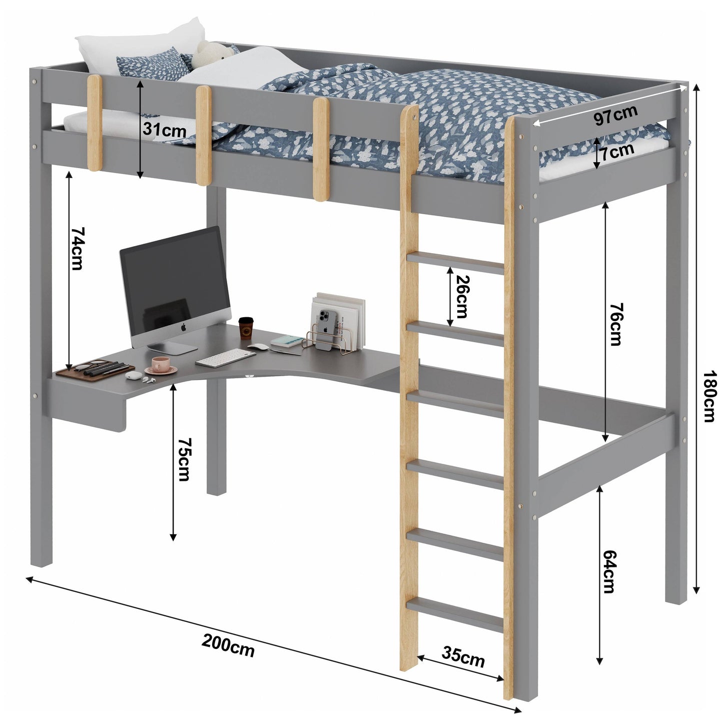 Bunk Bed With Desk - High Sleeper Loft Bed Frame For Kids