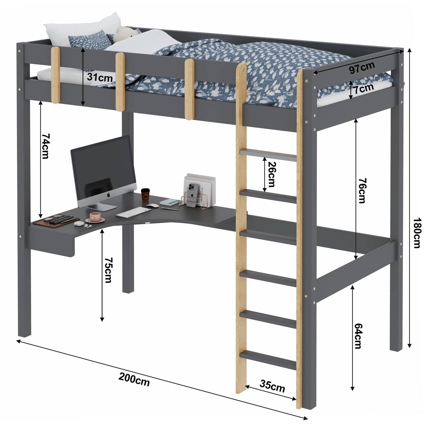 Bunk Bed With Desk - High Sleeper Loft Bed Frame For Kids