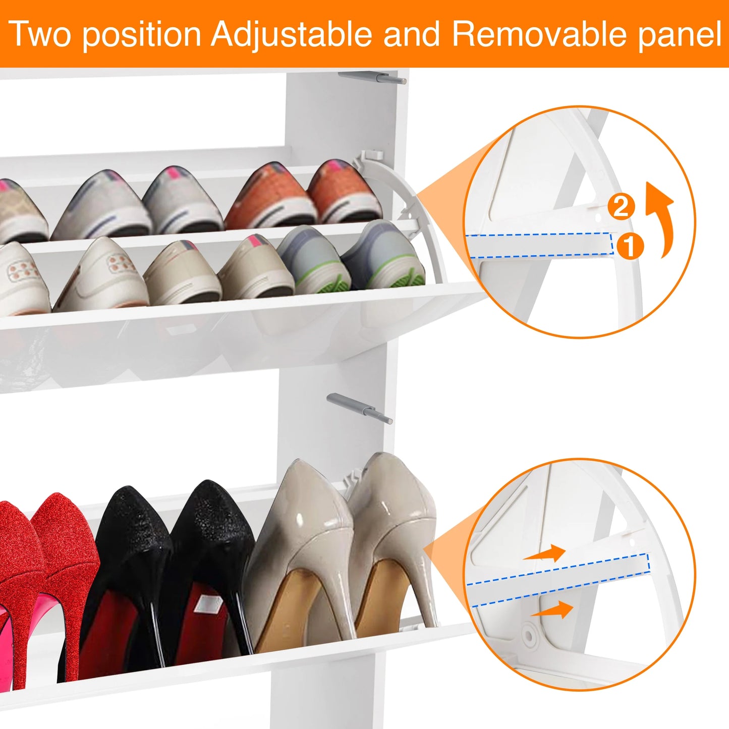 High Gloss 2 Door Shoe Cabinet | Slim Shoe Storage Unit