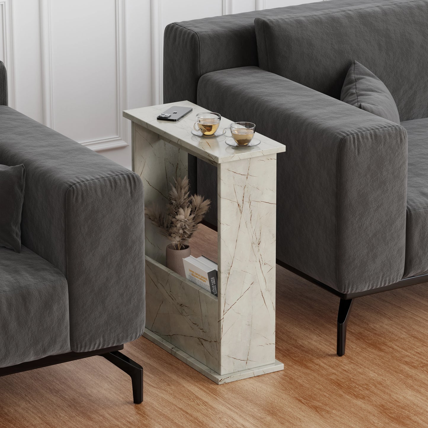 Small Narrow Side Table with Storage - Slim Sofa End Table