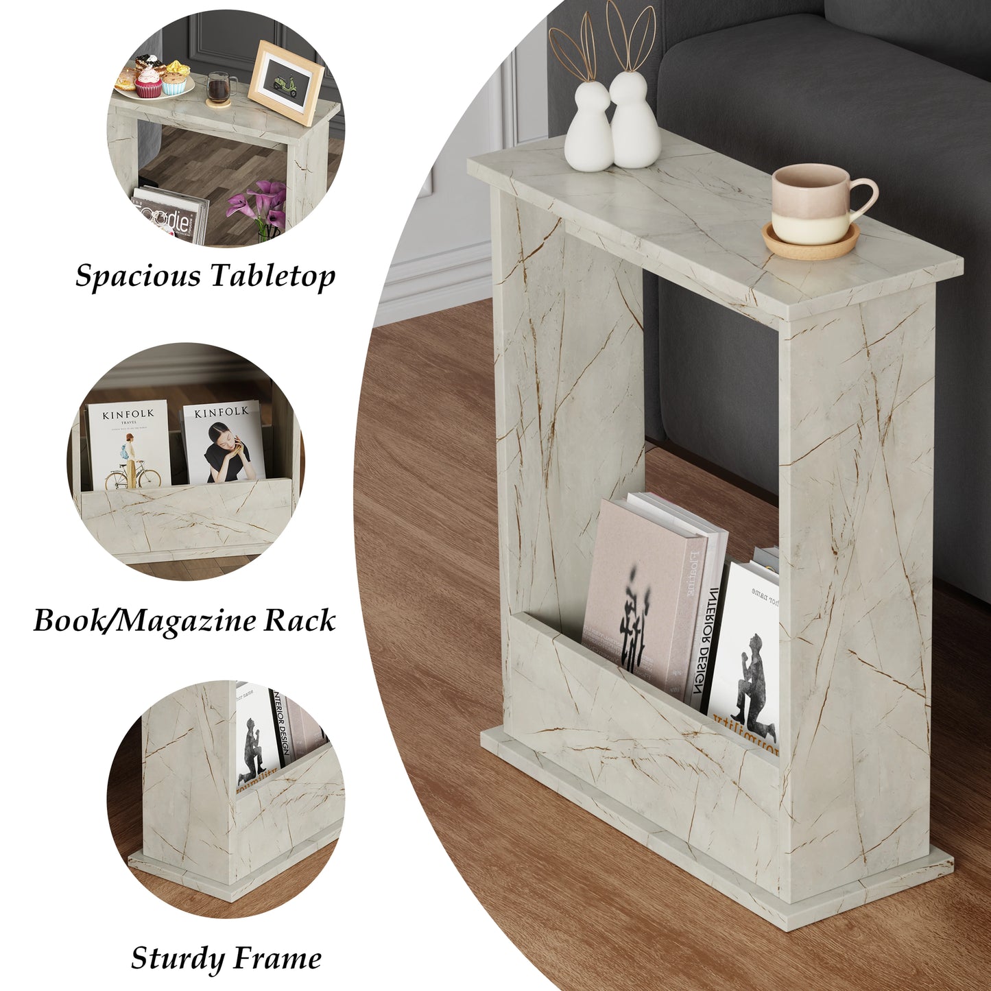 Small Narrow Side Table with Storage - Slim Sofa End Table