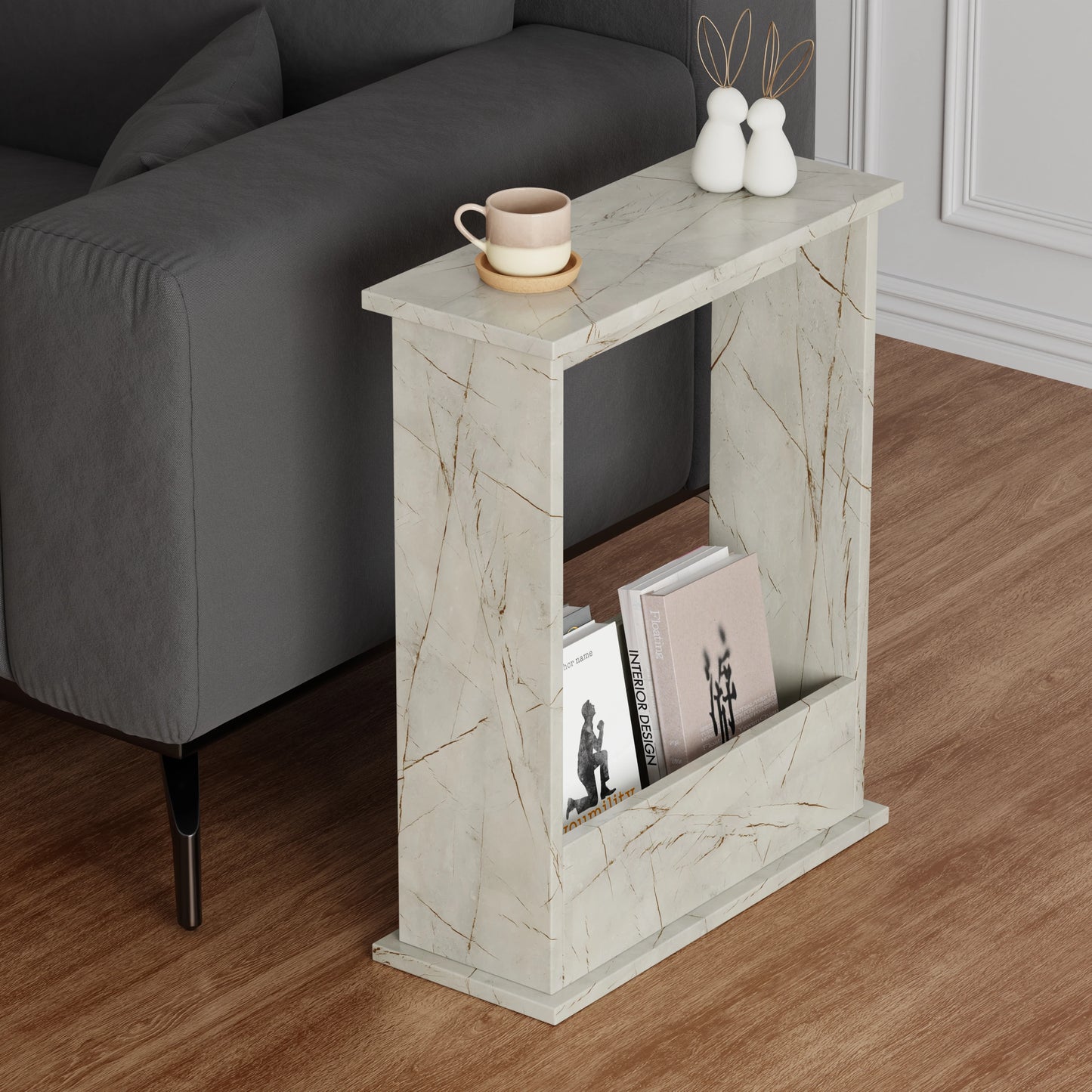 Small Narrow Side Table with Storage - Slim Sofa End Table