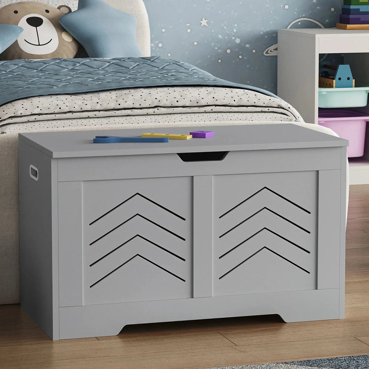 Blanket Box Storage Chest - Large Toy Box With Lid & Safety Hinges