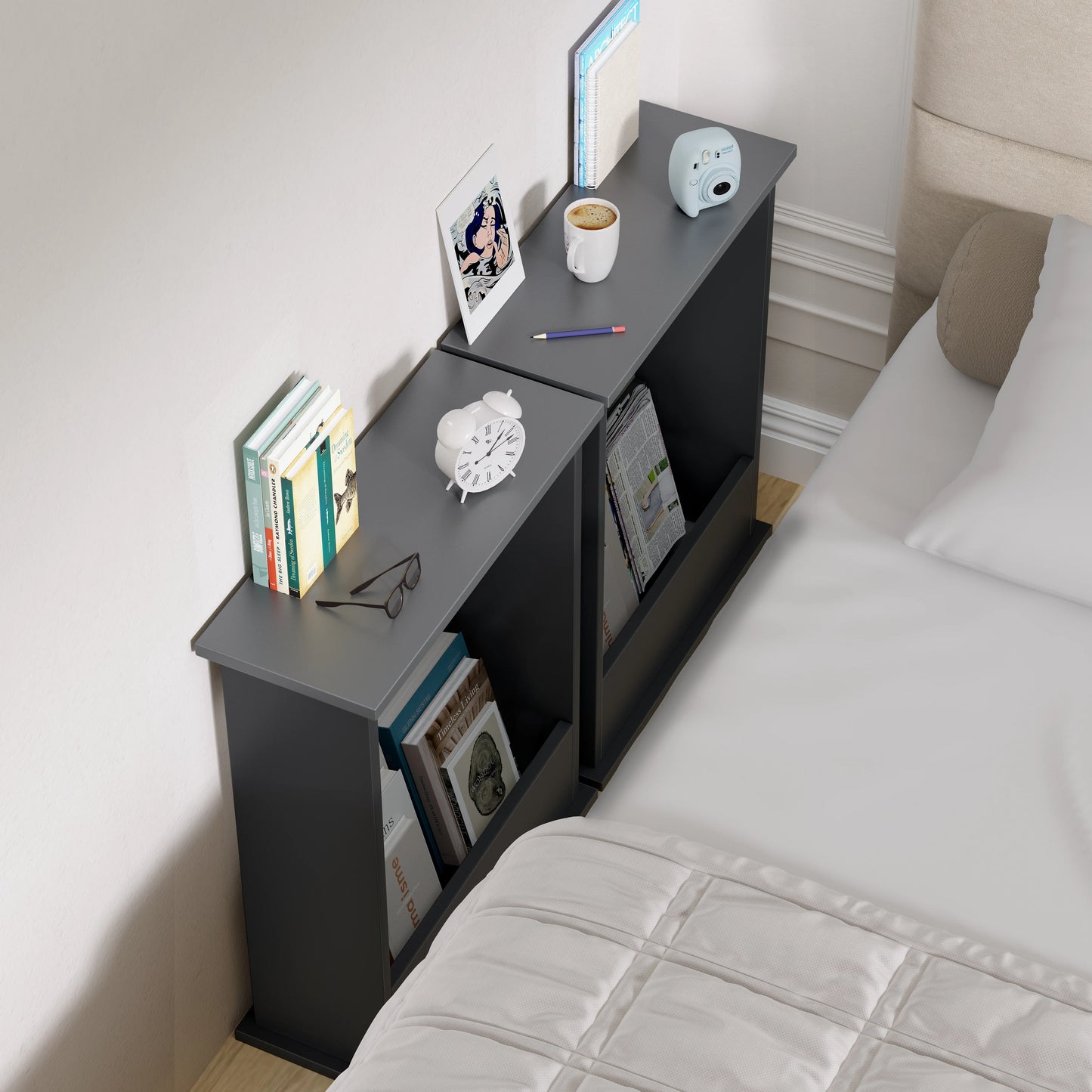 Small Narrow Side Table with Storage - Slim Sofa End Table