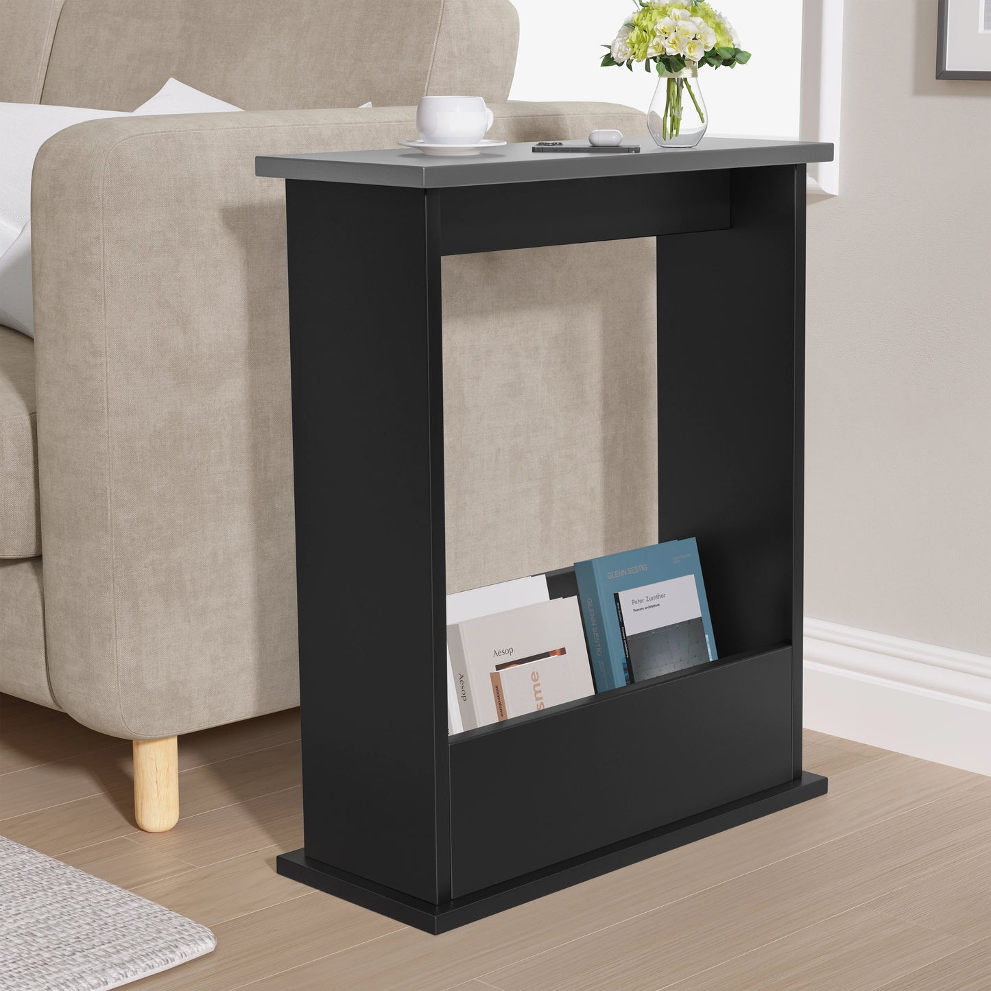 Small Narrow Side Table with Storage - Slim Sofa End Table