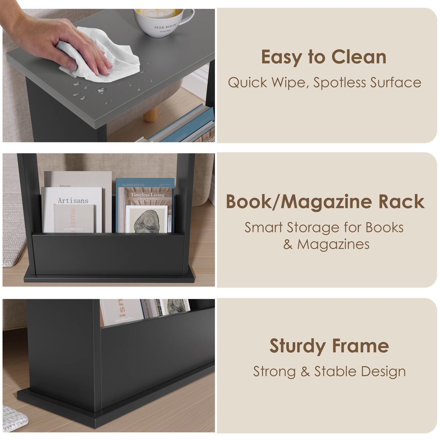 Small Narrow Side Table with Storage - Slim Sofa End Table