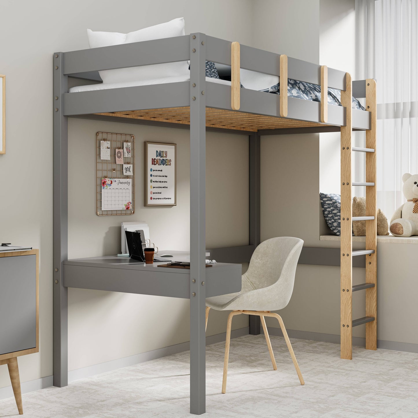 Bunk Bed With Desk - High Sleeper Loft Bed Frame For Kids