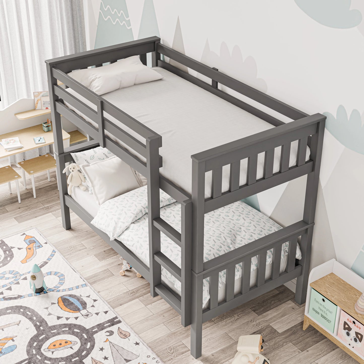 Solid Wood Detachable Double Bunk Bed