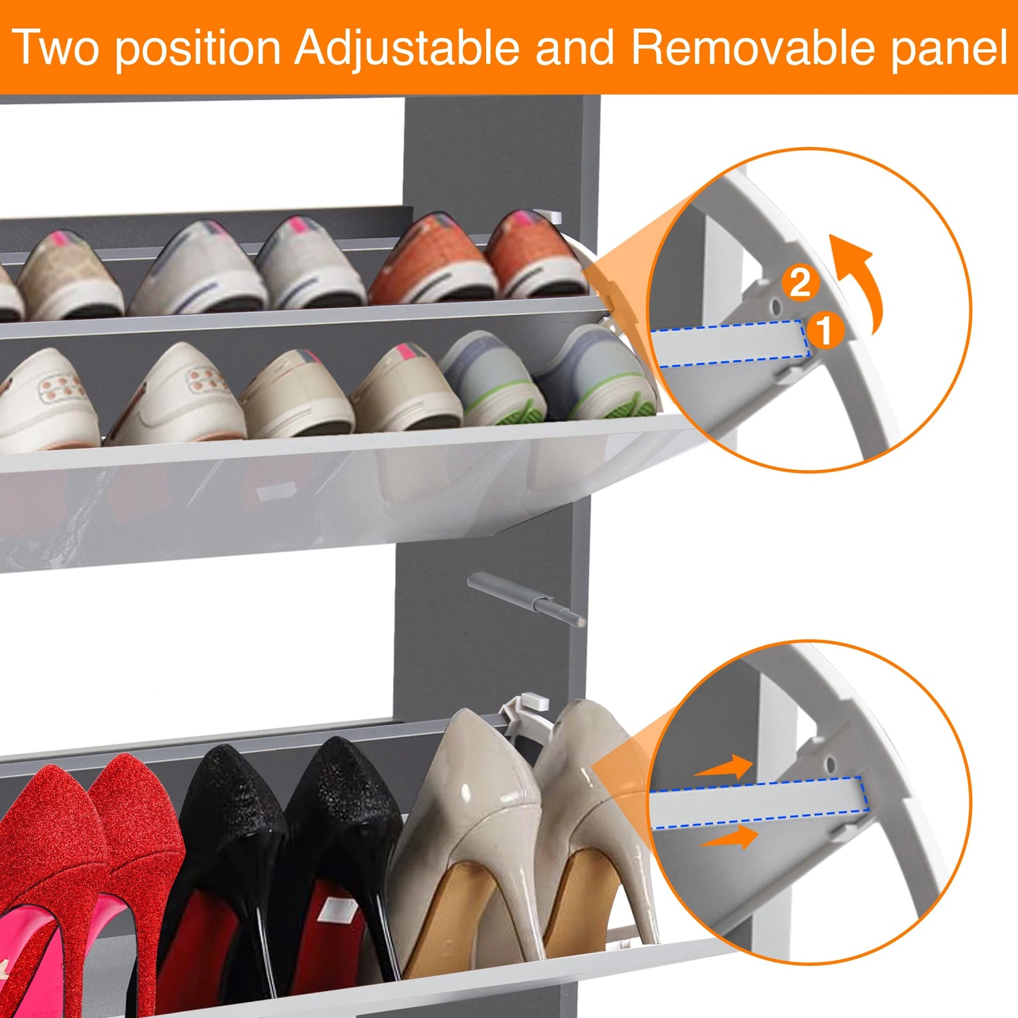 High Gloss 2 Door Shoe Cabinet | Slim Shoe Storage Unit