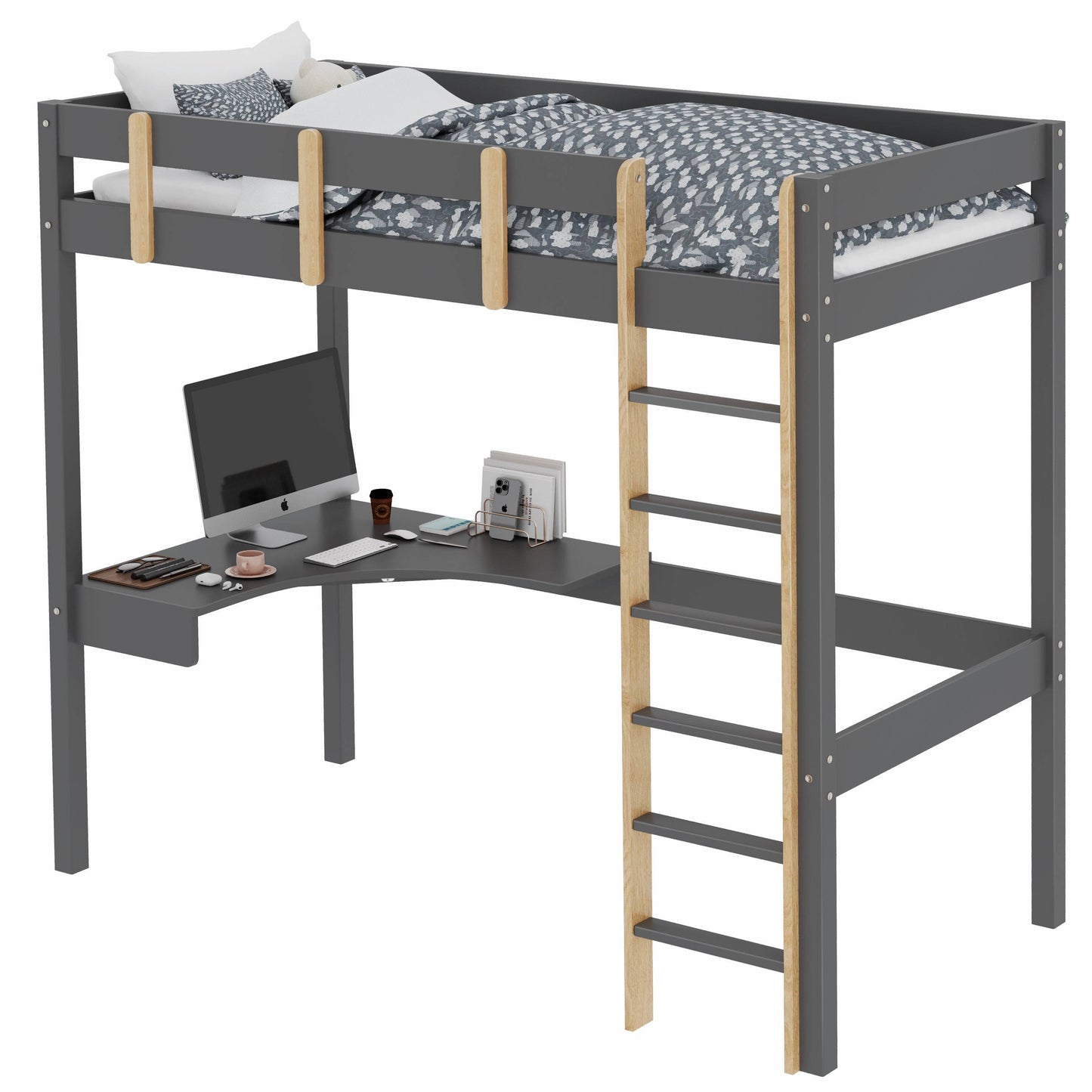 Bunk Bed With Desk - High Sleeper Loft Bed Frame For Kids