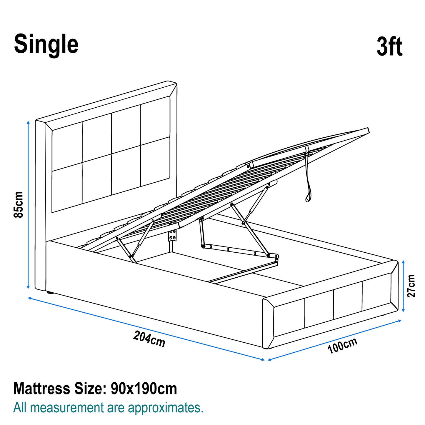 Linen Ottoman Bed Frame - End Lift Ottoman Storage Bed
