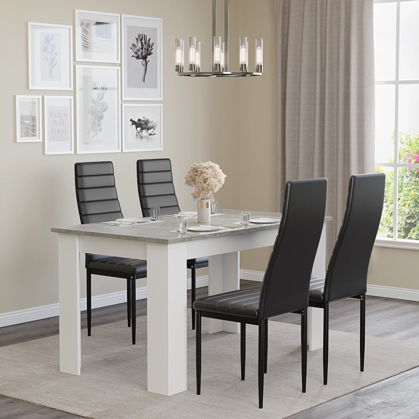 Grey Marble Finish 4-6 Seater Dining Table and Chairs Set