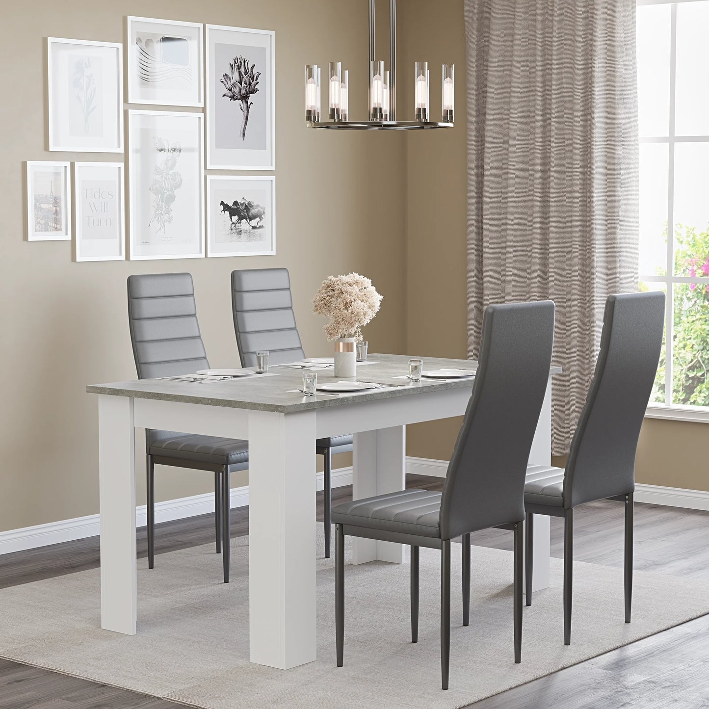 Grey Marble Finish 4-6 Seater Dining Table and Chairs Set