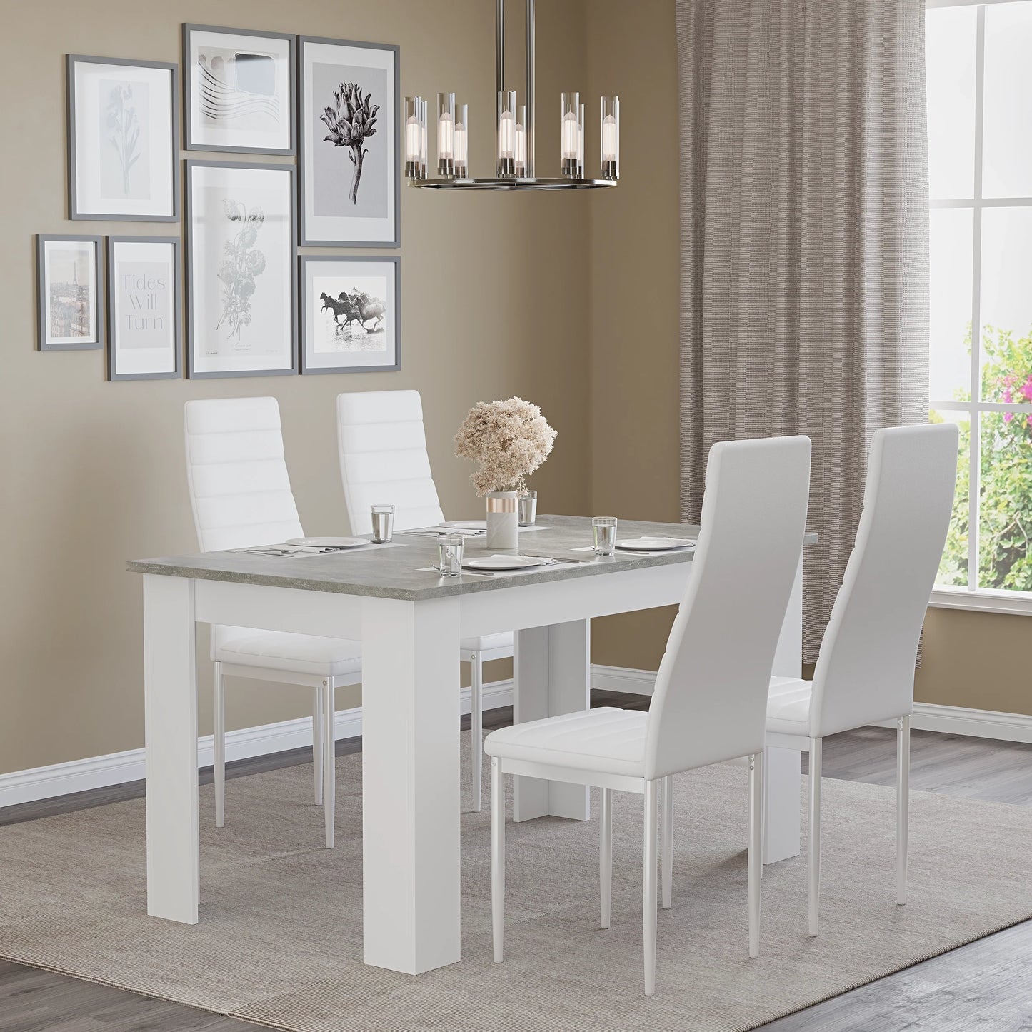 Grey Marble Finish 4-6 Seater Dining Table and Chairs Set