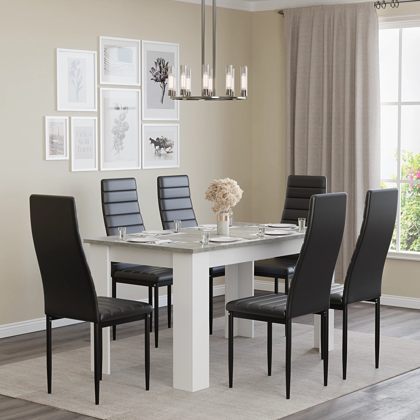 Grey Marble Finish 4-6 Seater Dining Table and Chairs Set