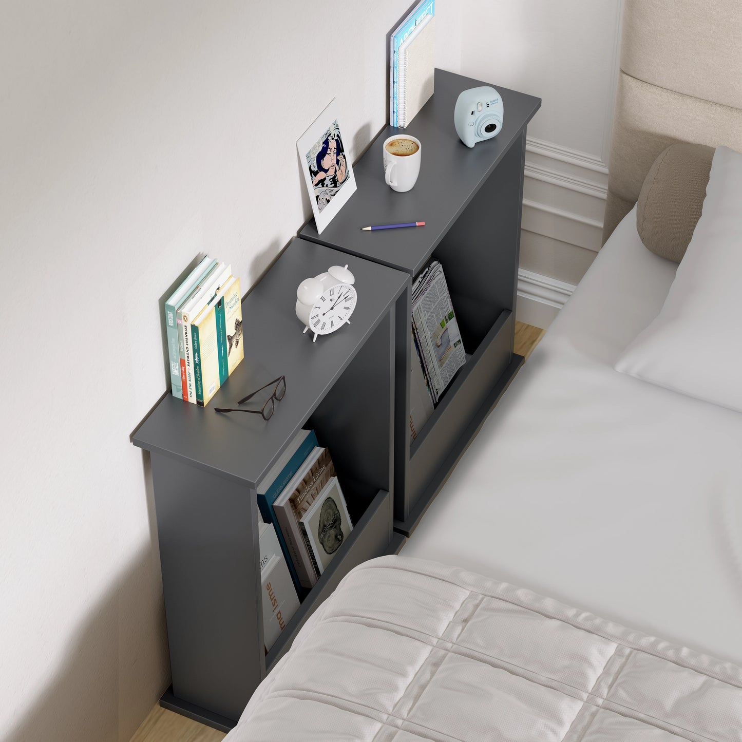 Small Narrow Side Table with Storage - Slim Sofa End Table