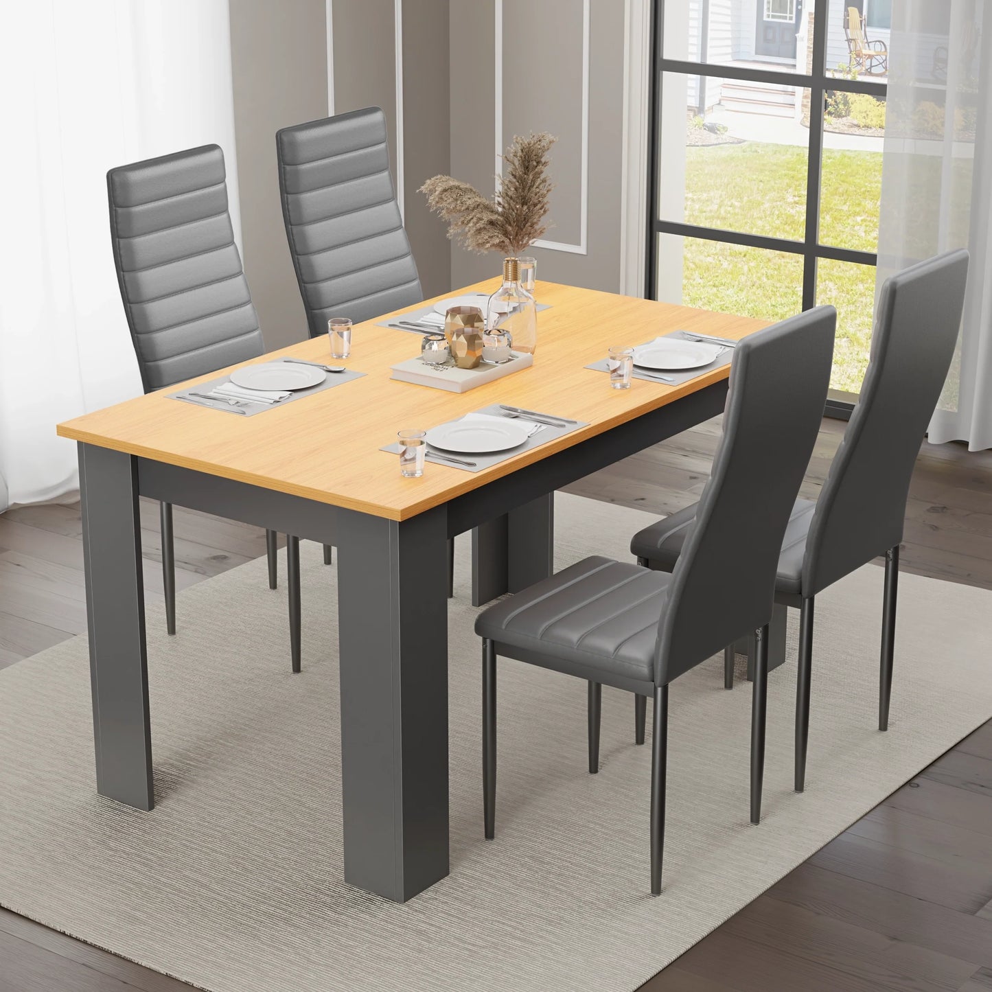 Grey & Pine 4-6 Seater Dining Table and Chairs Set