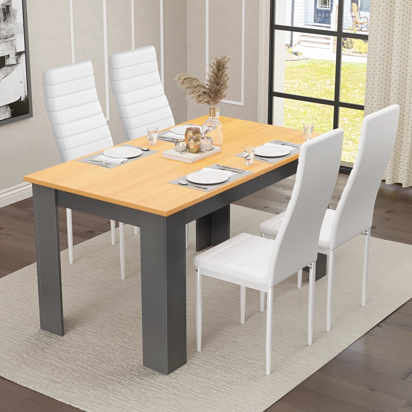 Grey & Pine 4-6 Seater Dining Table and Chairs Set