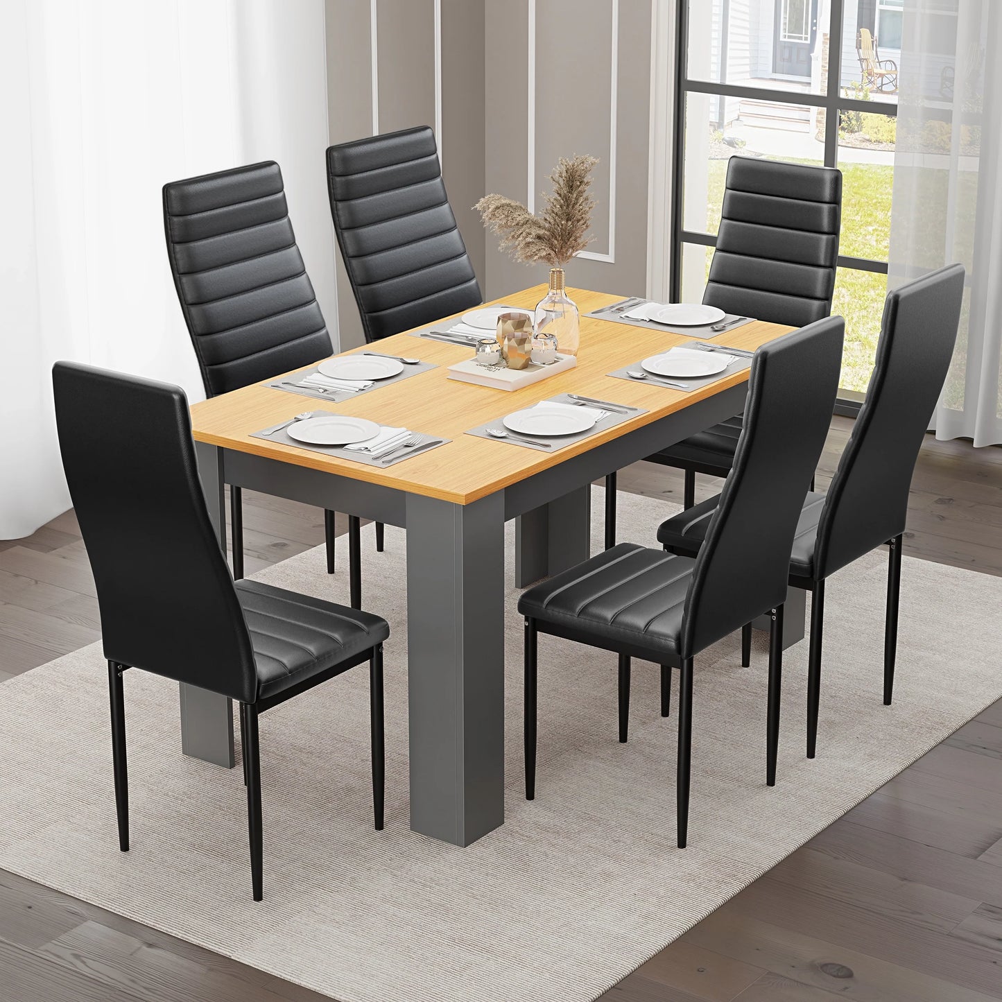 Grey & Pine 4-6 Seater Dining Table and Chairs Set