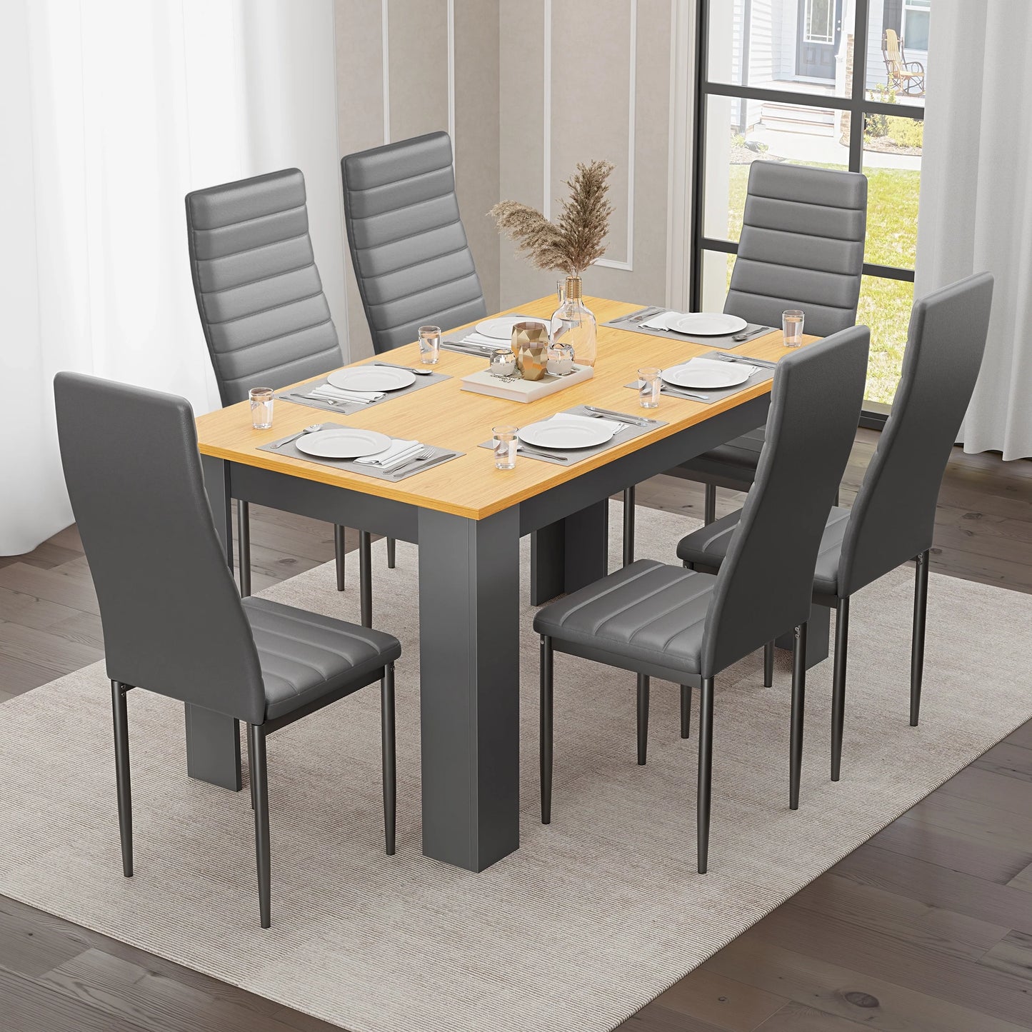 Grey & Pine 4-6 Seater Dining Table and Chairs Set