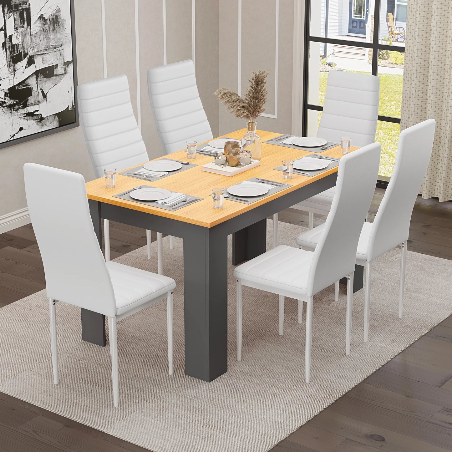 Grey & Pine 4-6 Seater Dining Table and Chairs Set