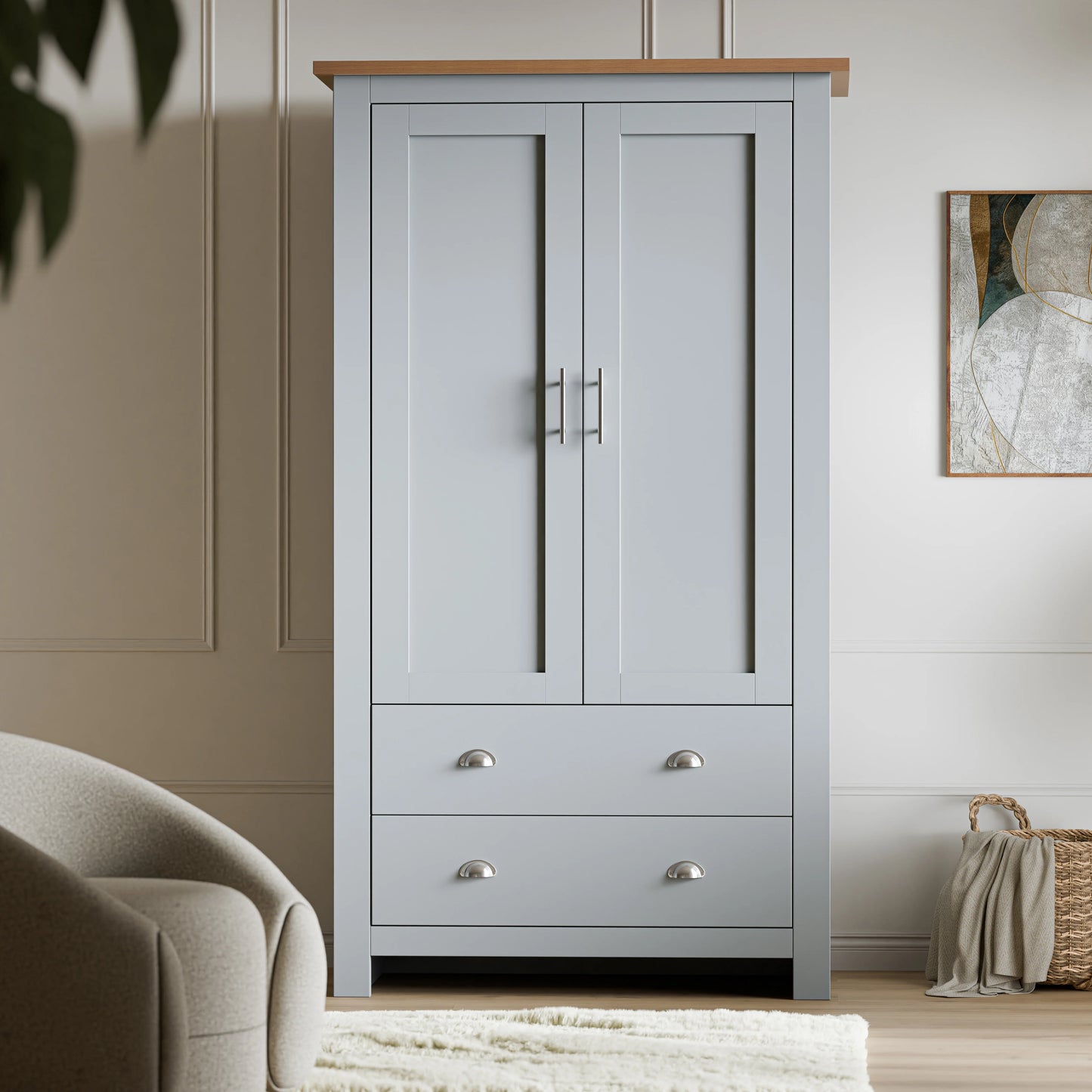 Shaker Double Wardrobe With Drawers And Hanging Space