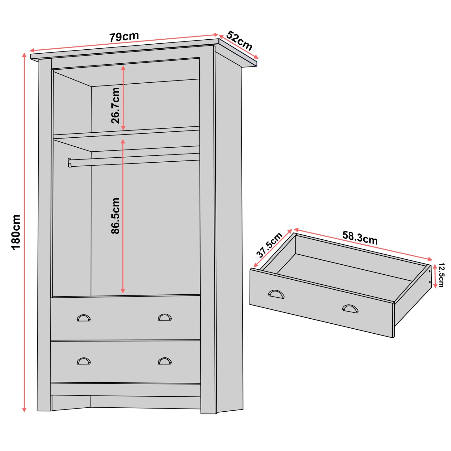 Shaker Double Wardrobe With Drawers And Hanging Space