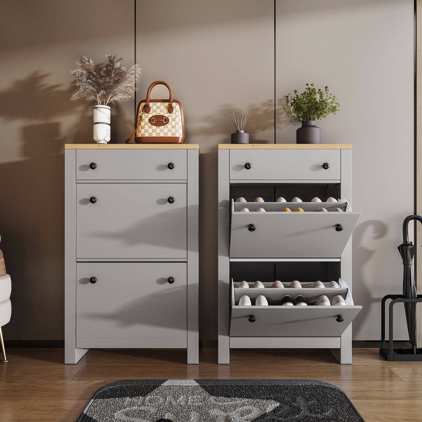Modern Shoe Cabinet With Drawers | 2 Door Shoe Storage