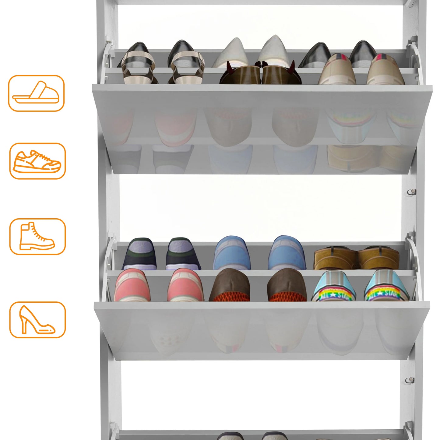 High Gloss 3 Door Shoe Cabinet | Slim Shoe Storage