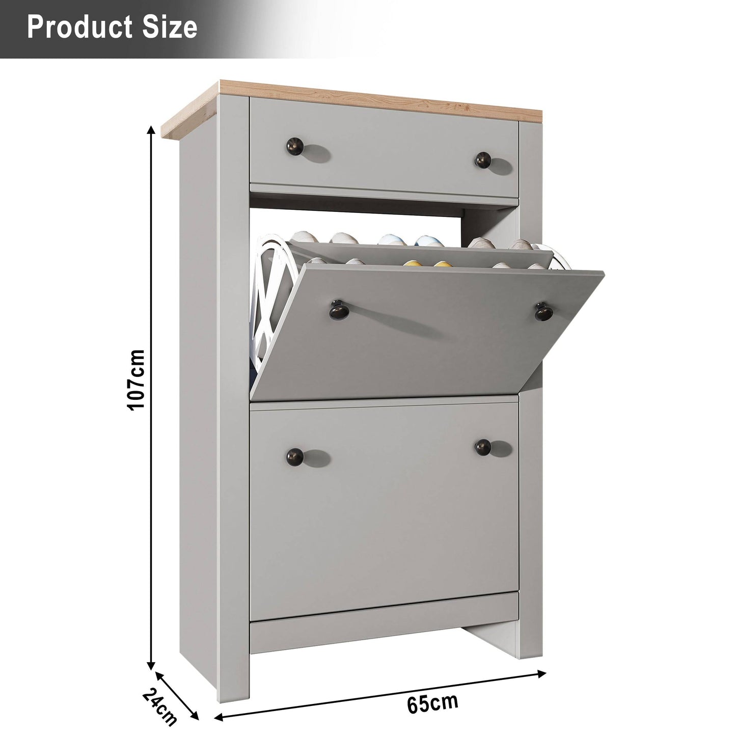 Modern Shoe Cabinet With Drawers | 2 Door Shoe Storage