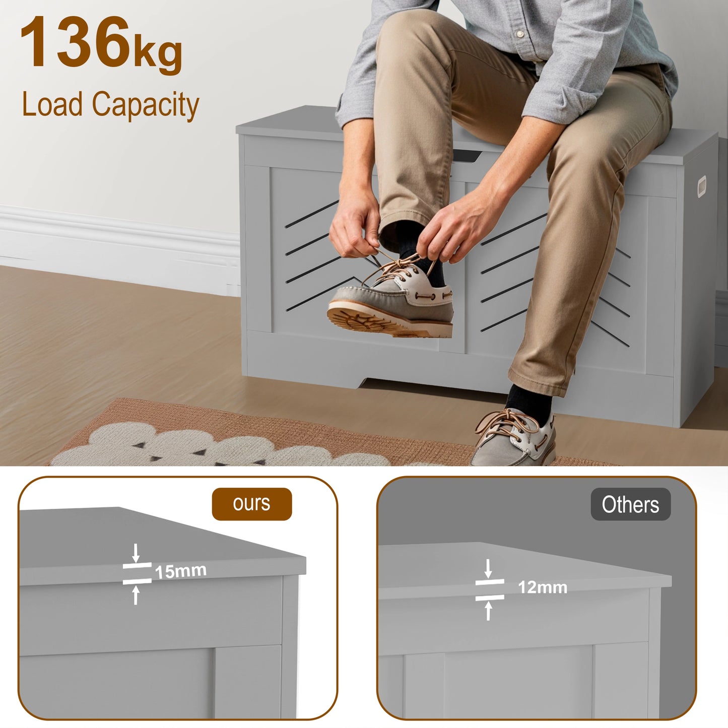 Blanket Box Storage Chest - Large Toy Box With Lid & Safety Hinges
