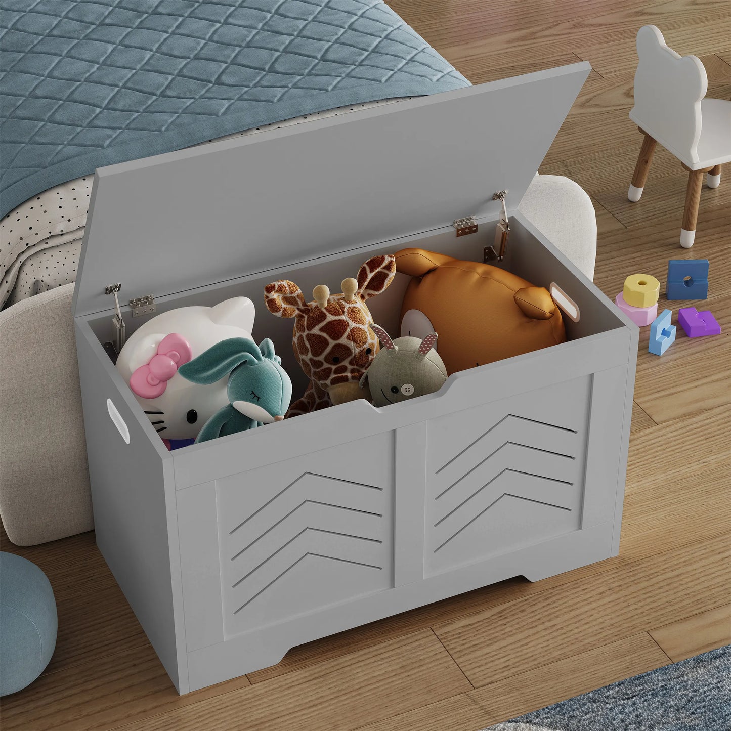 Blanket Box Storage Chest - Large Toy Box With Lid & Safety Hinges
