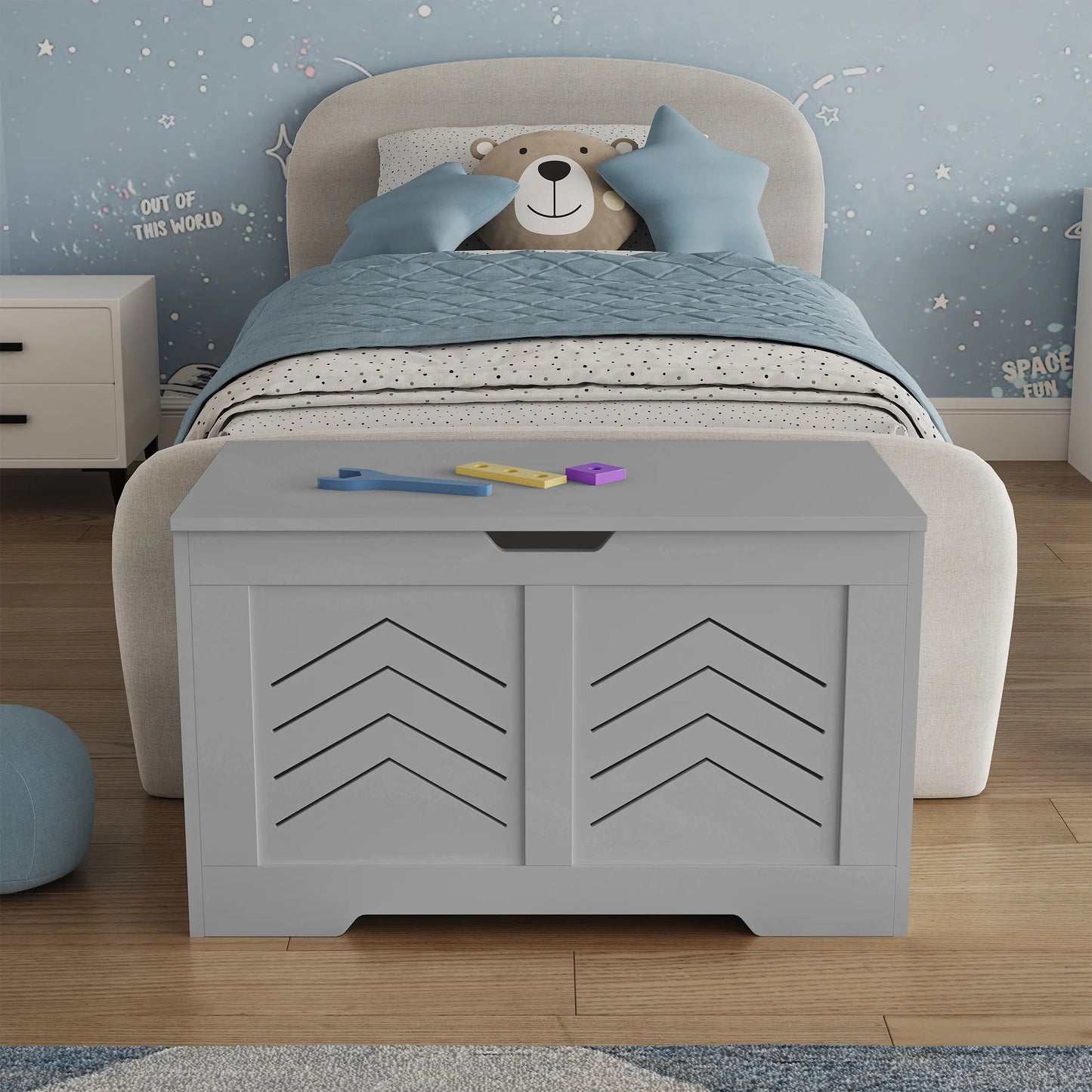 Blanket Box Storage Chest - Large Toy Box With Lid & Safety Hinges