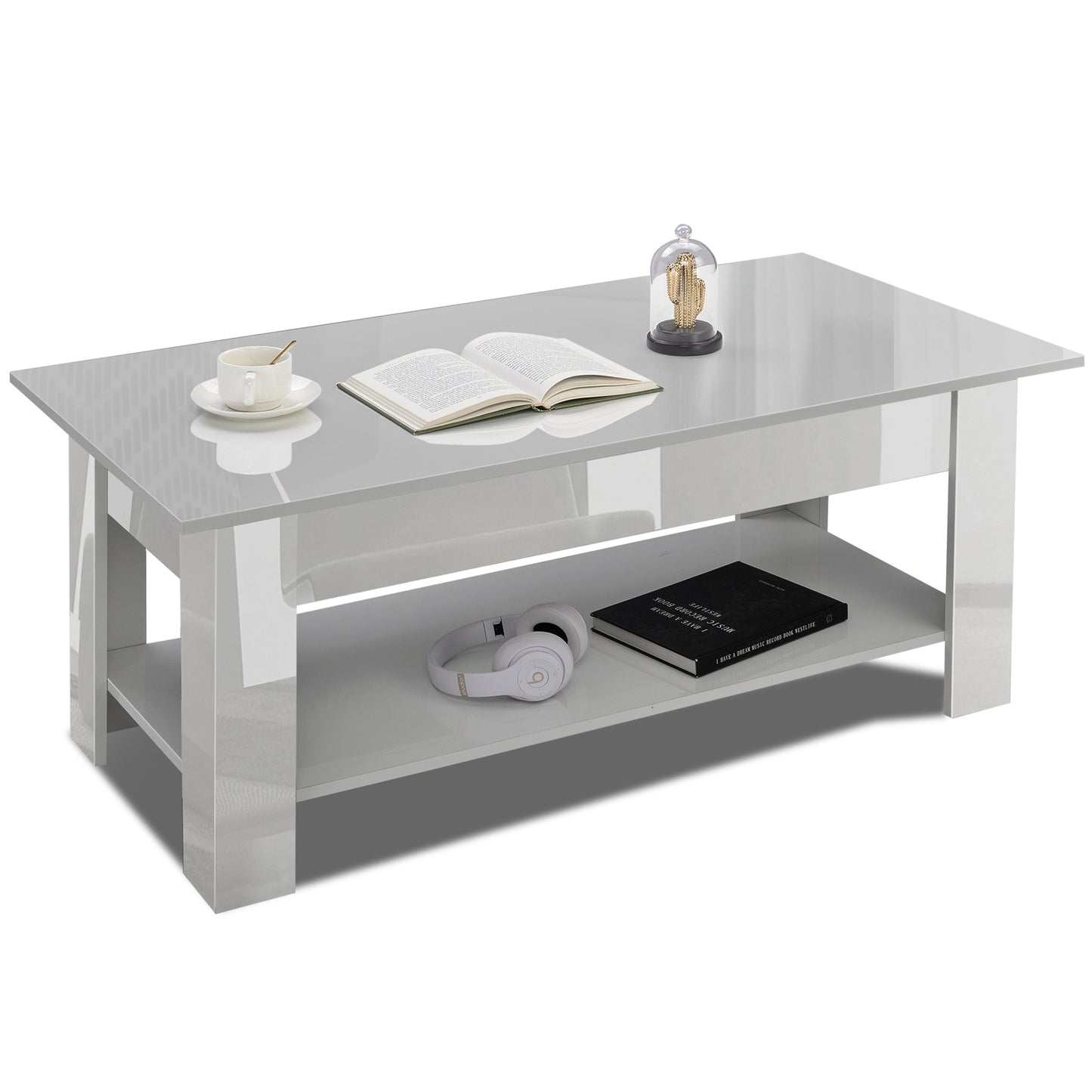High Gloss Lift Top Coffee Table With Hidden Storage Shelf