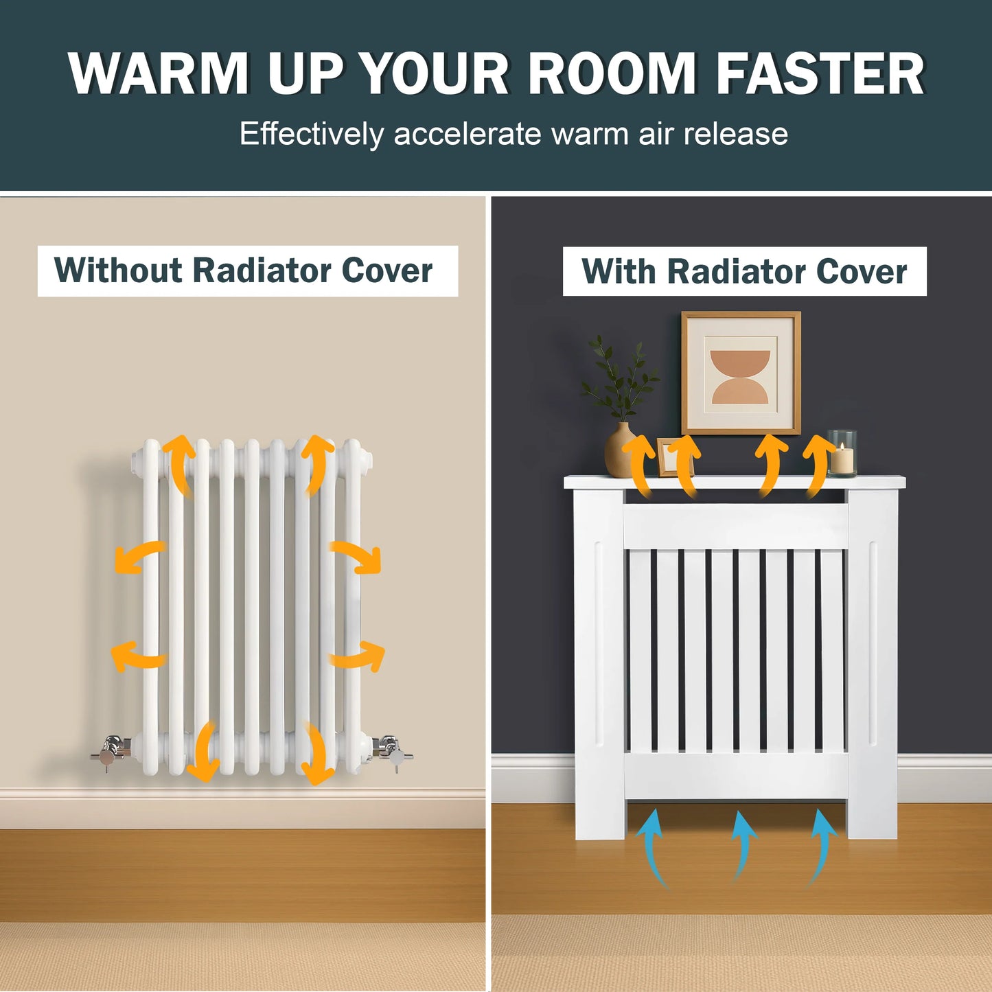 Chelsea White Radiator Cover, Vertical Wooden Slats