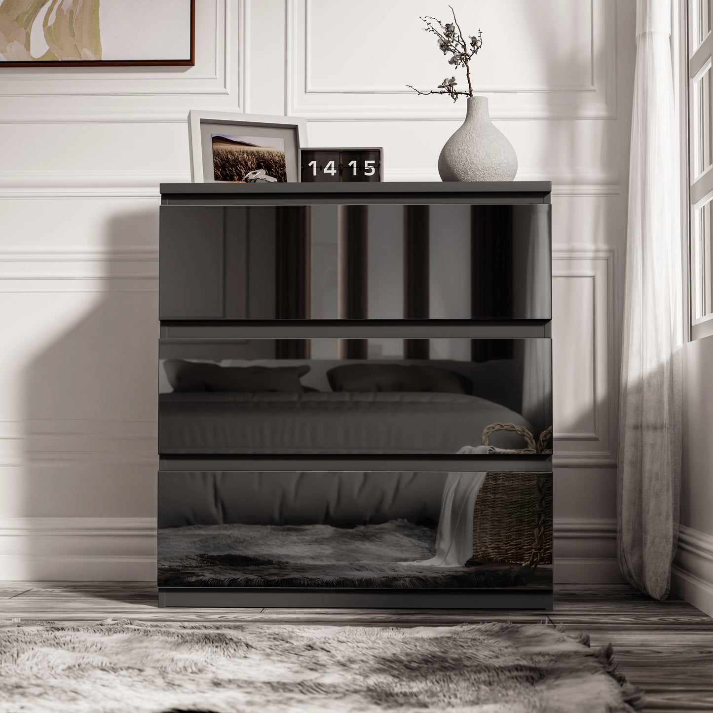 High Gloss 3 Drawer Chest - Small Chest of Drawers