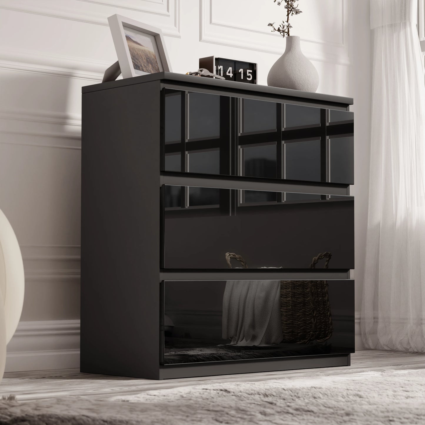 High Gloss 3 Drawer Chest - Small Chest of Drawers