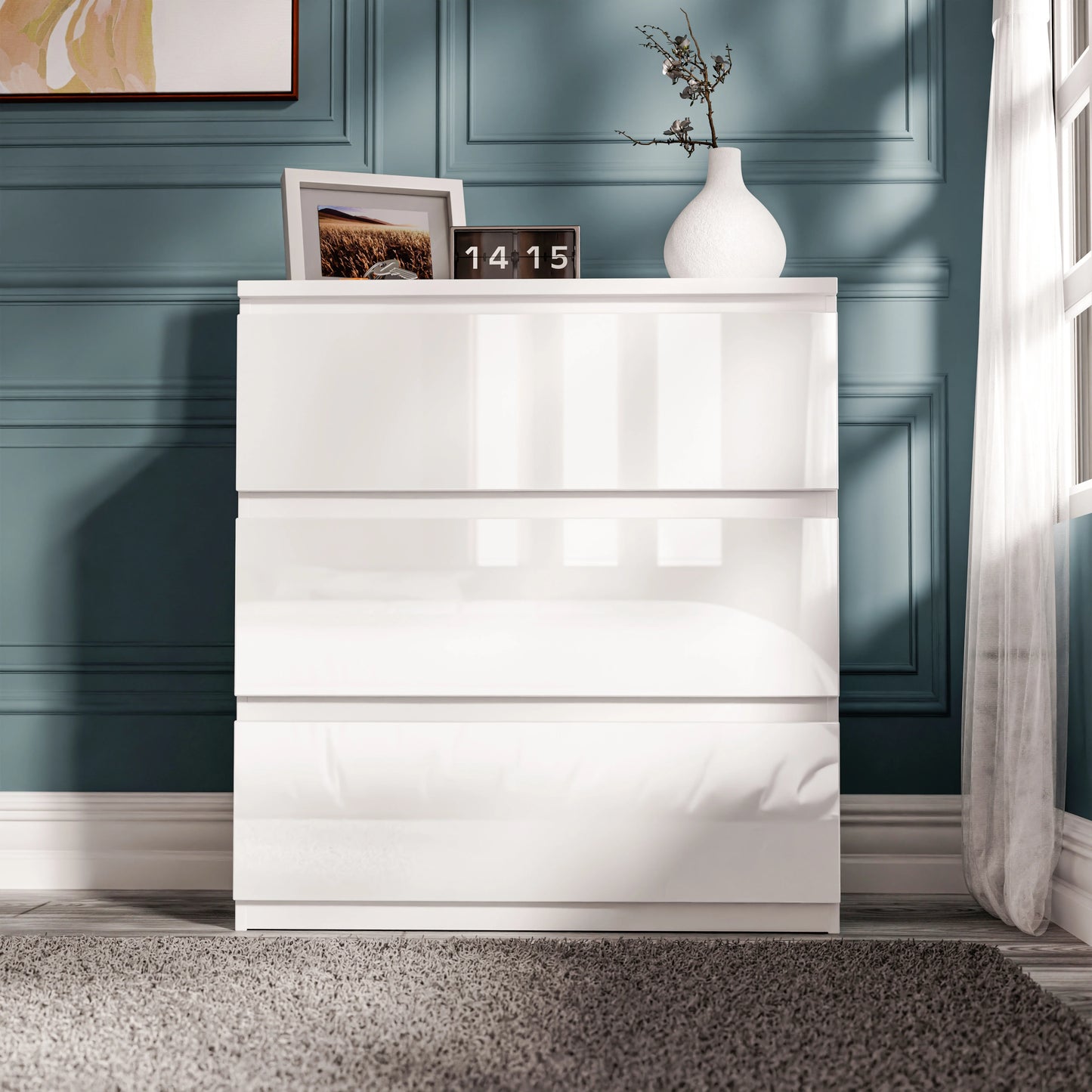 High Gloss 3 Drawer Chest - Small Chest of Drawers