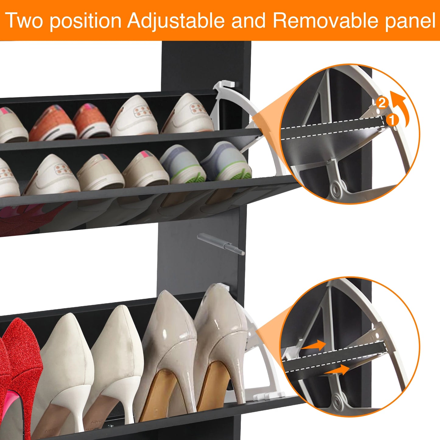 High Gloss 2 Door Shoe Cabinet | Slim Shoe Storage Unit