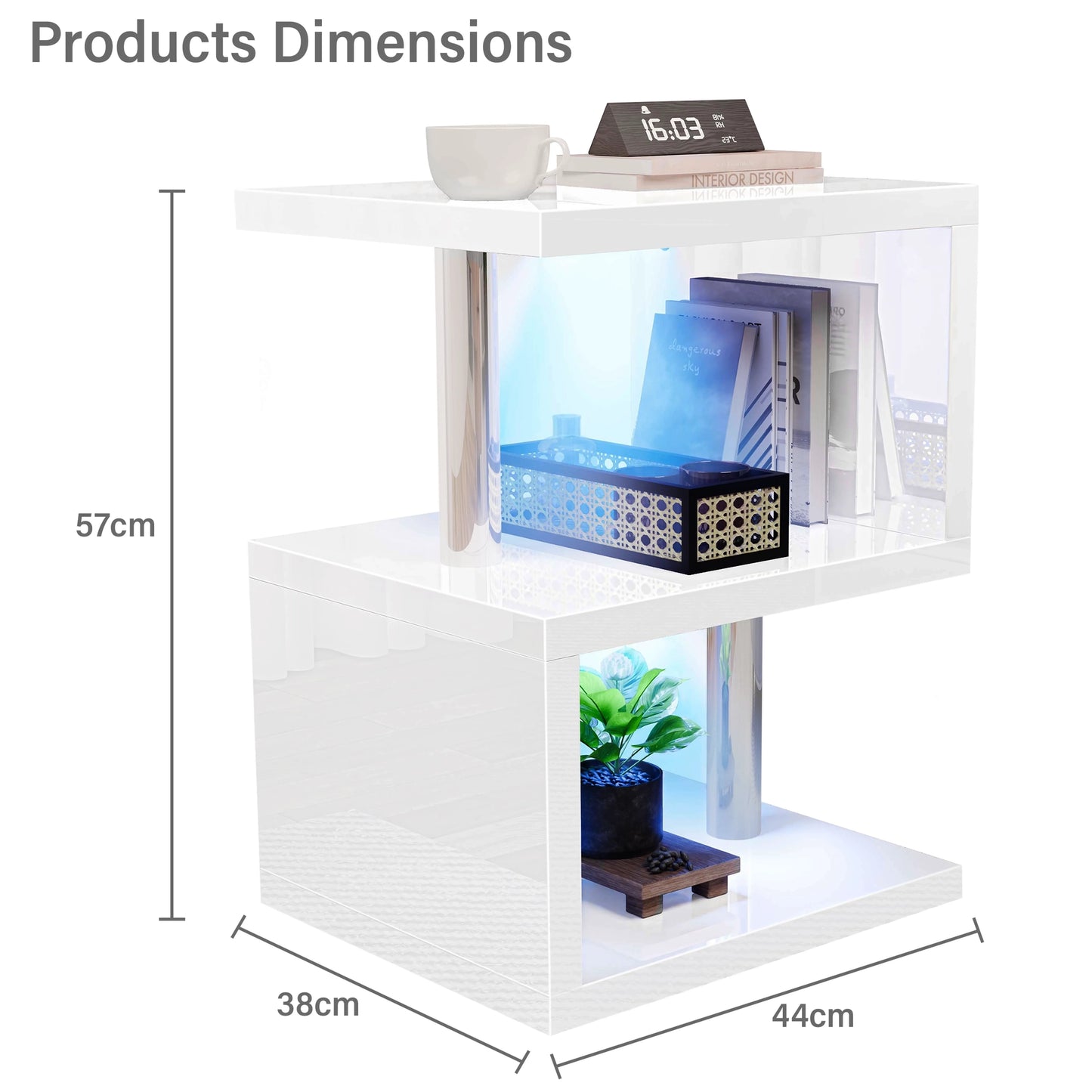 Small Sofa Side Table with Storage & LED - High Gloss End Table
