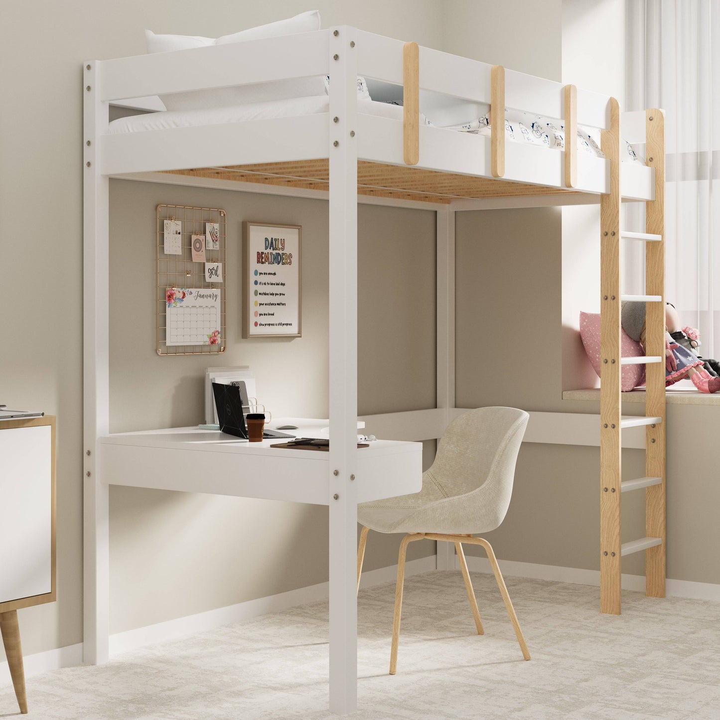 Bunk Bed With Desk - High Sleeper Loft Bed Frame For Kids