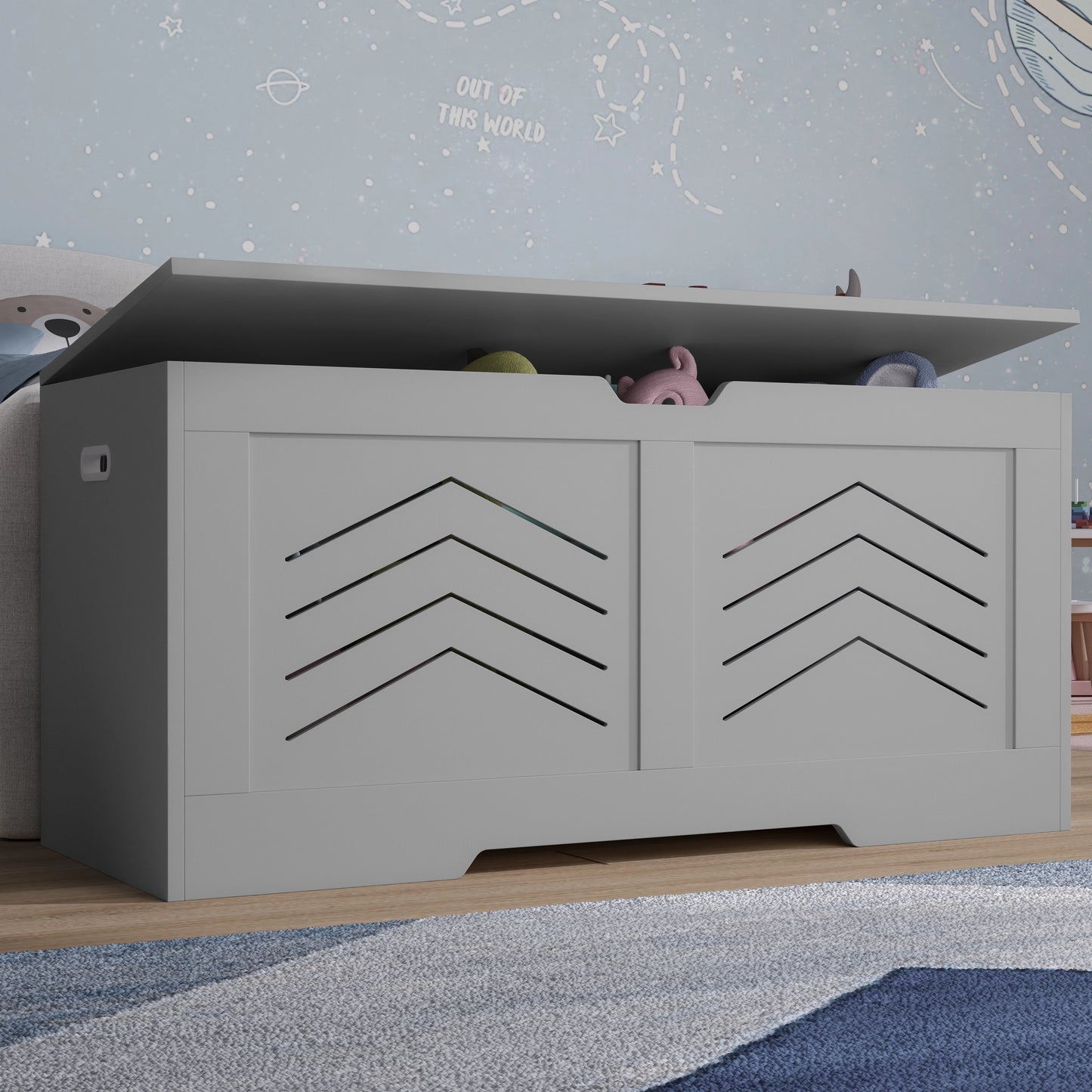Blanket Box Storage Chest - Large Toy Box With Lid & Safety Hinges