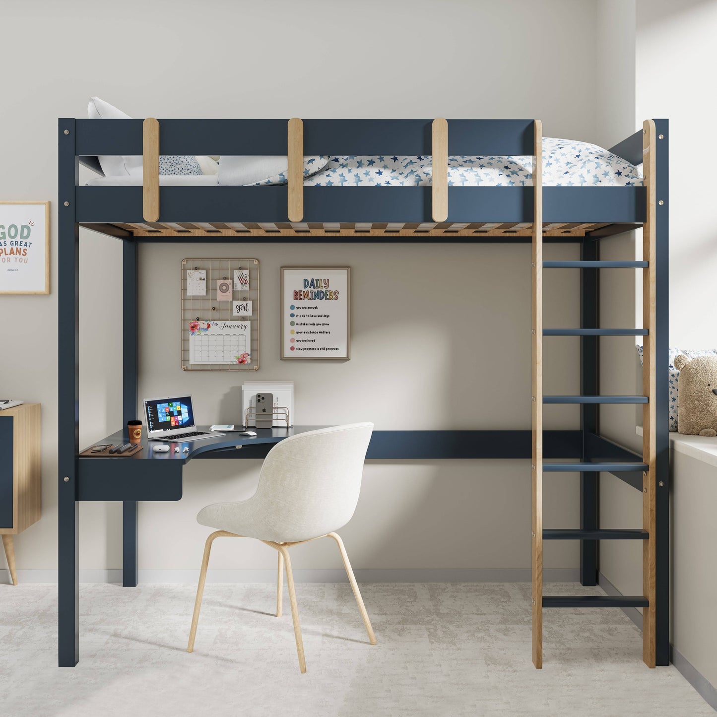Bunk Bed With Desk - High Sleeper Loft Bed Frame For Kids