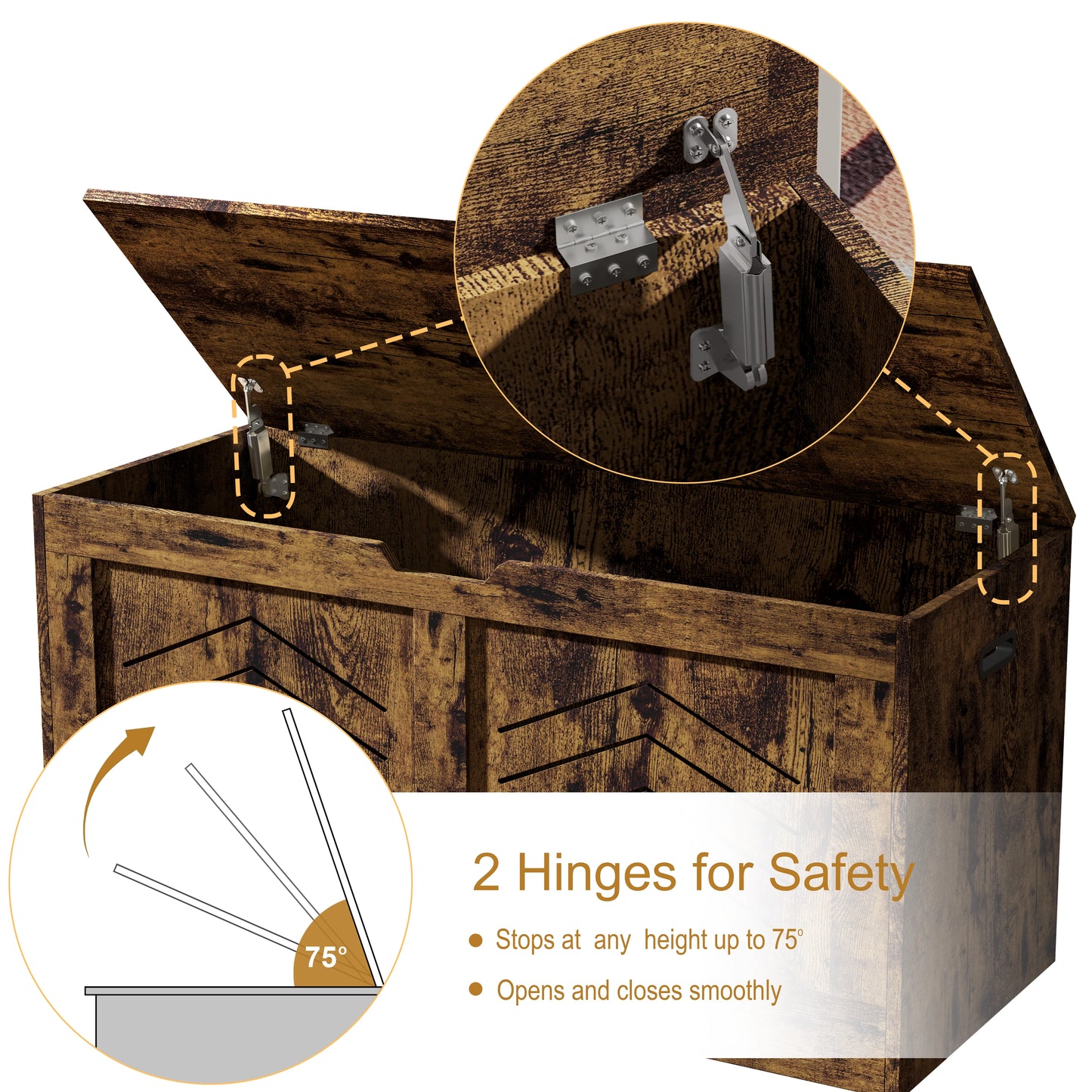 Blanket Box Storage Chest - Large Toy Box With Lid & Safety Hinges