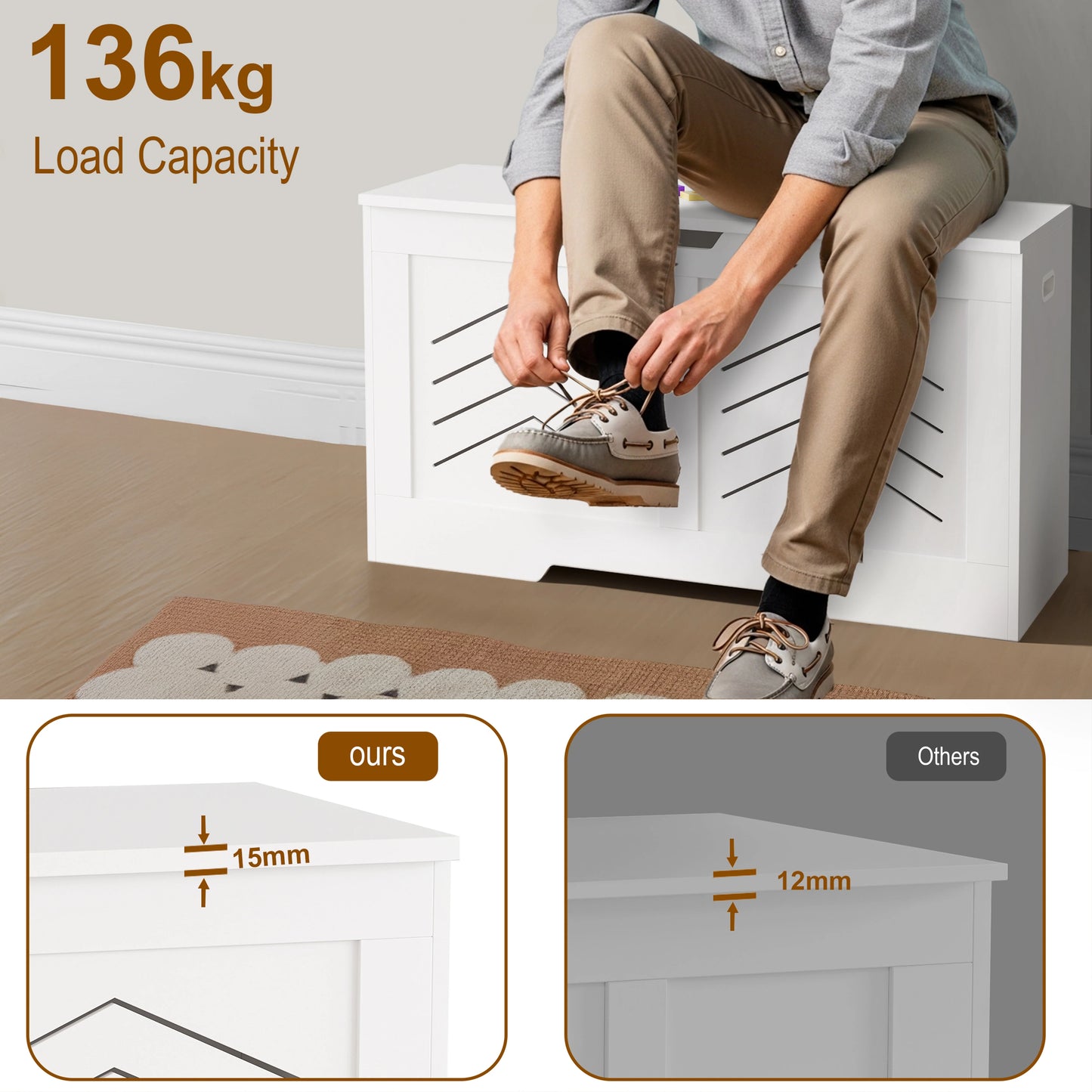Blanket Box Storage Chest - Large Toy Box With Lid & Safety Hinges