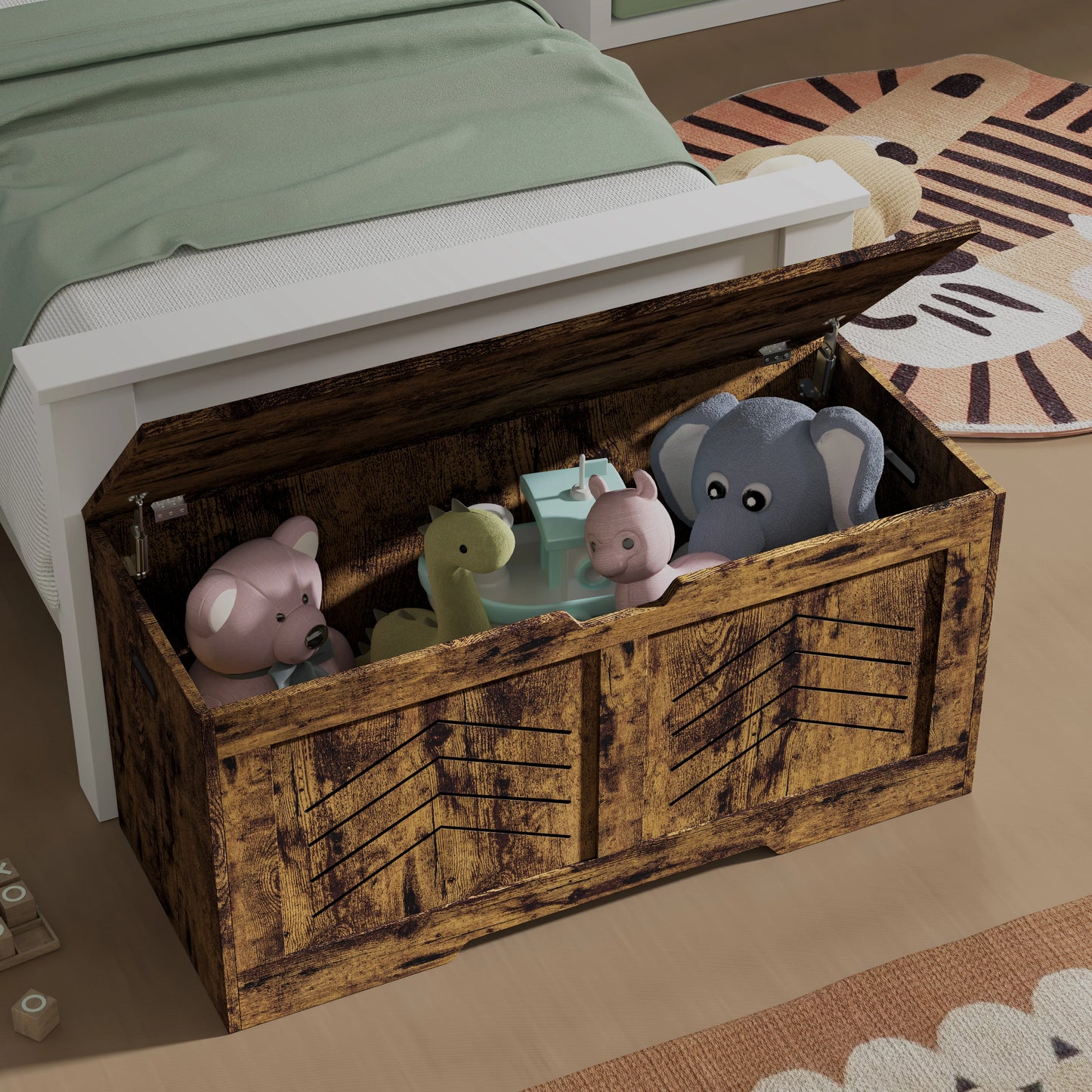 Blanket Box Storage Chest - Large Toy Box With Lid & Safety Hinges