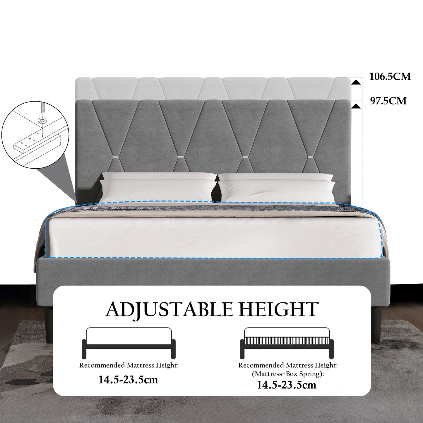 Velvet Upholstered Bed Frame Double & King Size with Headboard